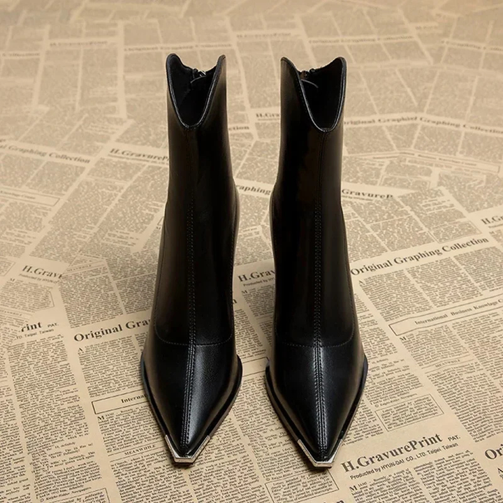 Mette | Women's Leather Block Heel Pointed Toe Ankle Boots