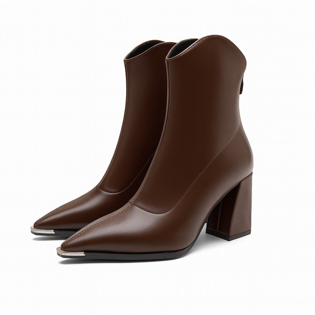 Mette | Women's Leather Block Heel Pointed Toe Ankle Boots