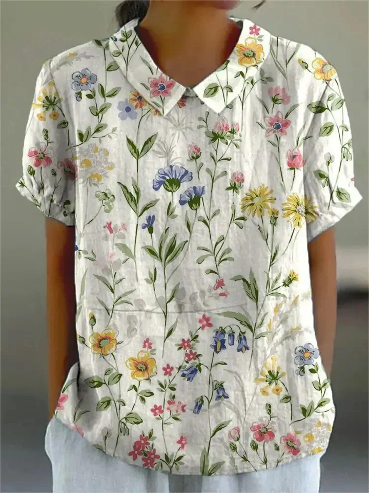 Mette | Women's Linen Floral Vine Peter Pan Collar Blouse
