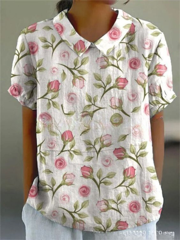 Mette | Women's Linen Floral Vine Peter Pan Collar Blouse