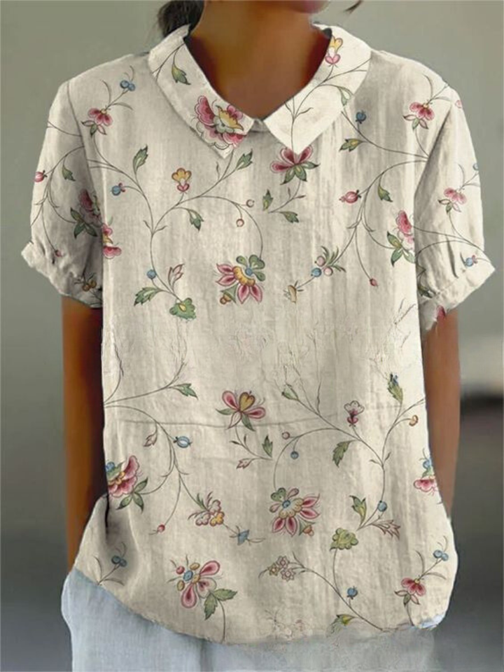 Mette | Women's Linen Floral Vine Peter Pan Collar Blouse