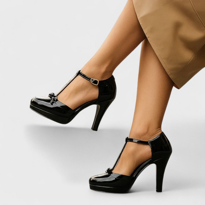 Mette | Women's Patent Leather T-Bar Platform Heels