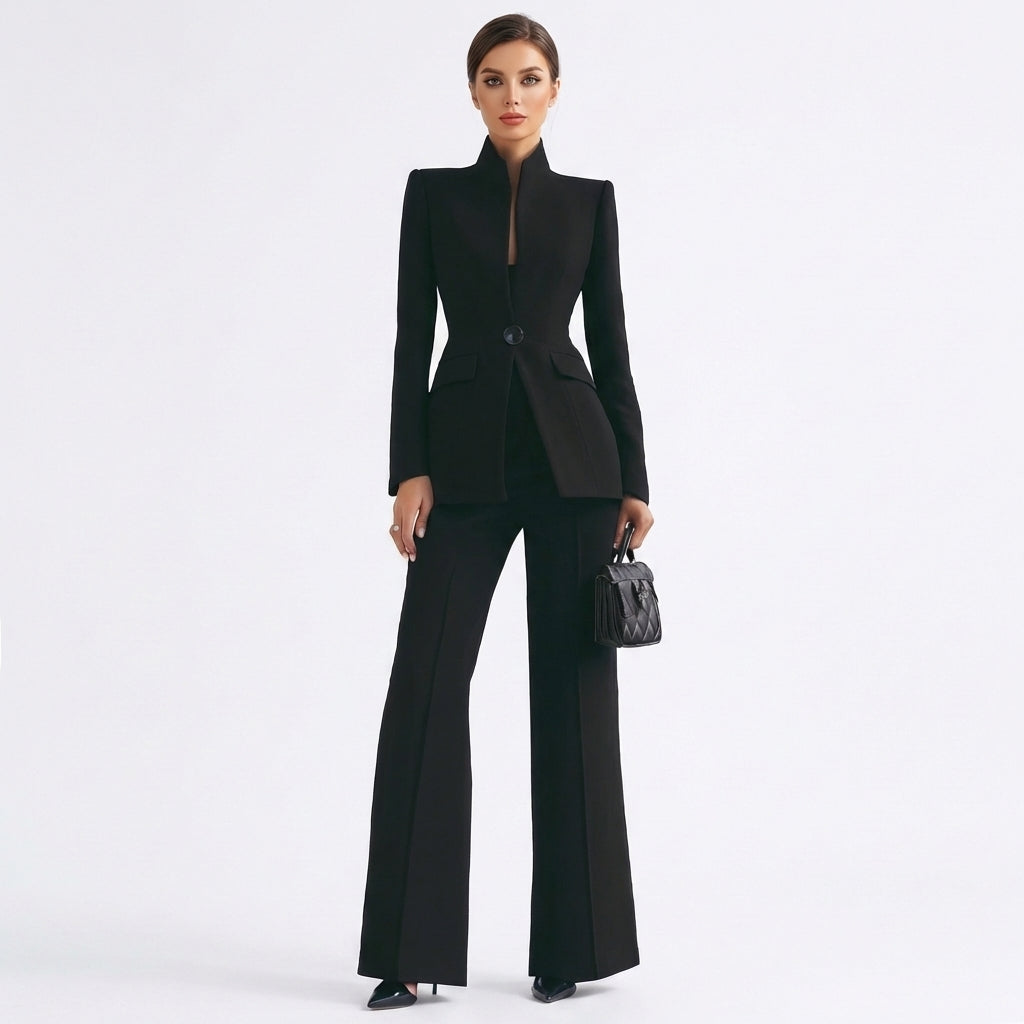 Mette | Women's Stretch Tailored Mandarin Collar Blazer & Trouser Suit