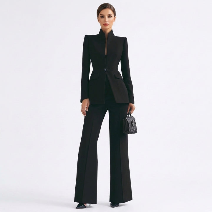 Mette | Women's Stretch Tailored Mandarin Collar Blazer & Trouser Suit