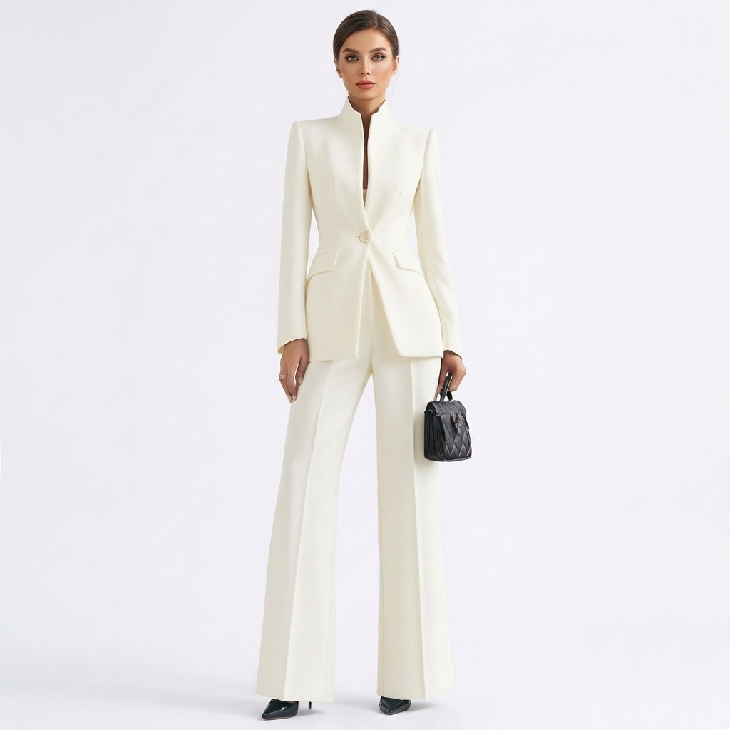 Mette | Women's Stretch Tailored Mandarin Collar Blazer & Trouser Suit