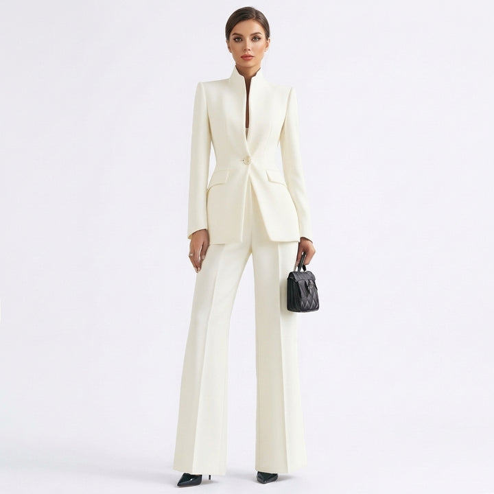 Mette | Women's Stretch Tailored Mandarin Collar Blazer & Trouser Suit