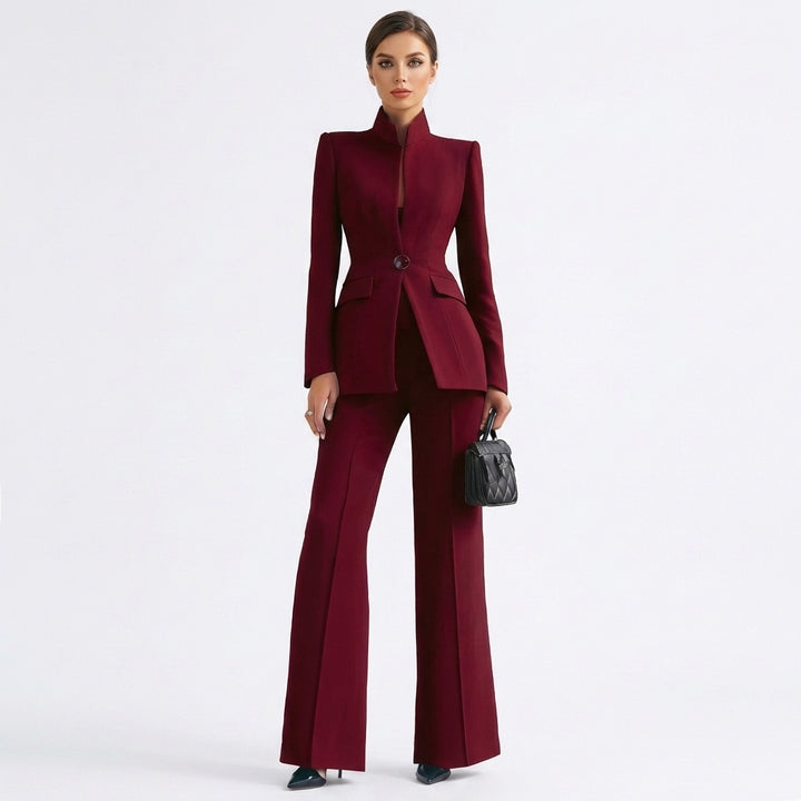 Mette | Women's Stretch Tailored Mandarin Collar Blazer & Trouser Suit