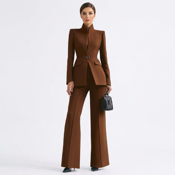 Mette | Women's Stretch Tailored Mandarin Collar Blazer & Trouser Suit