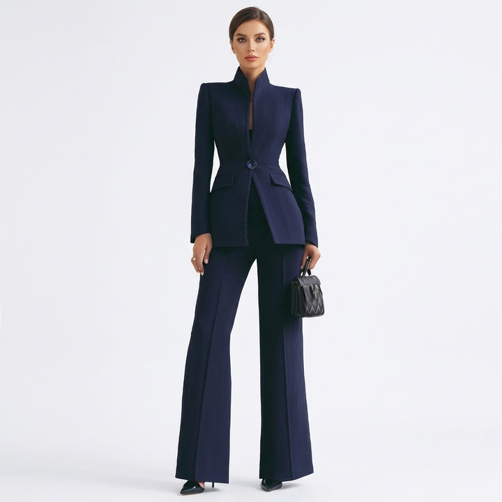 Mette | Women's Stretch Tailored Mandarin Collar Blazer & Trouser Suit