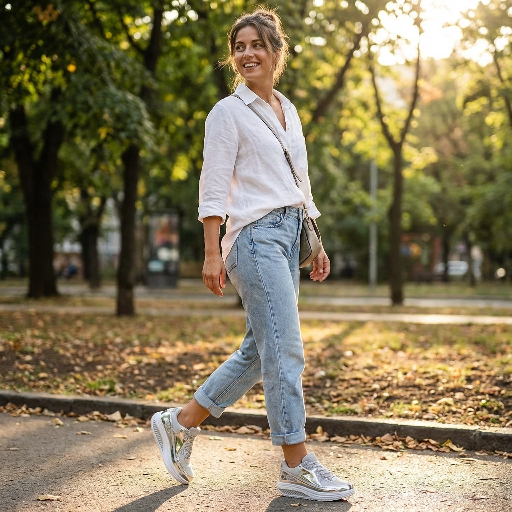 Nova | Women's Breathable Glitter Platform Lace-Up Trainers