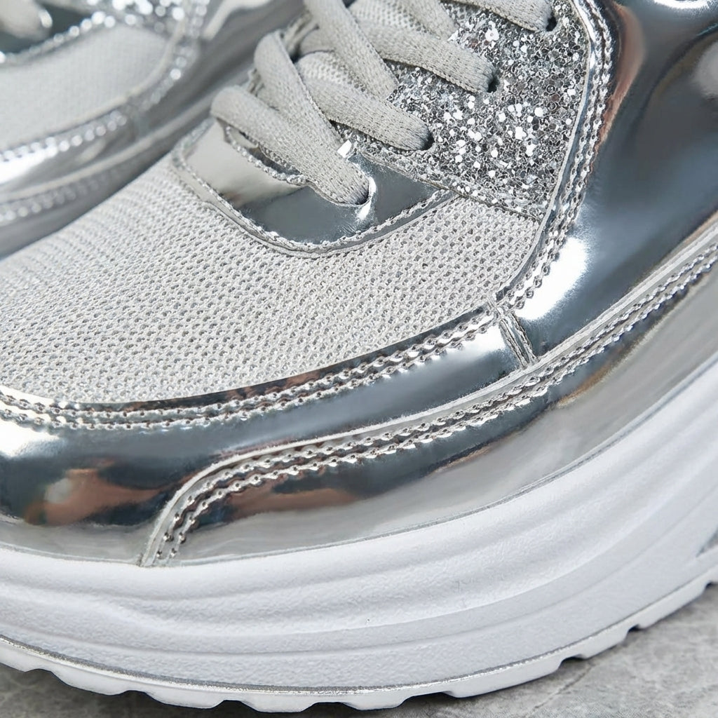 Nova | Women's Breathable Glitter Platform Lace-Up Trainers