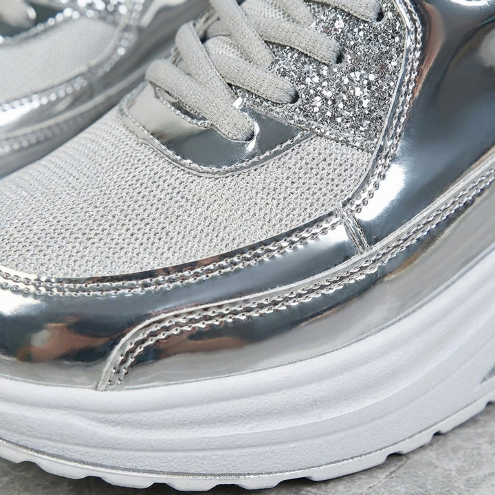 Nova | Women's Breathable Glitter Platform Lace-Up Trainers