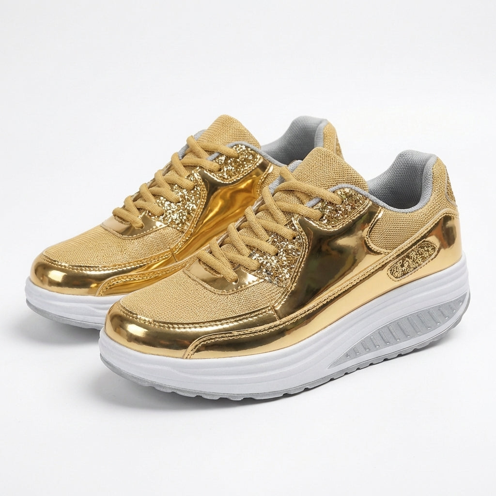 Nova | Women's Breathable Glitter Platform Lace-Up Trainers