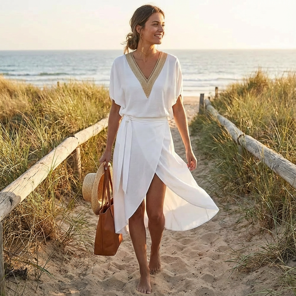 Nyla | Women White Dress With Front Slit | Midi