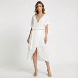 Nyla | Women White Dress With Front Slit | Midi