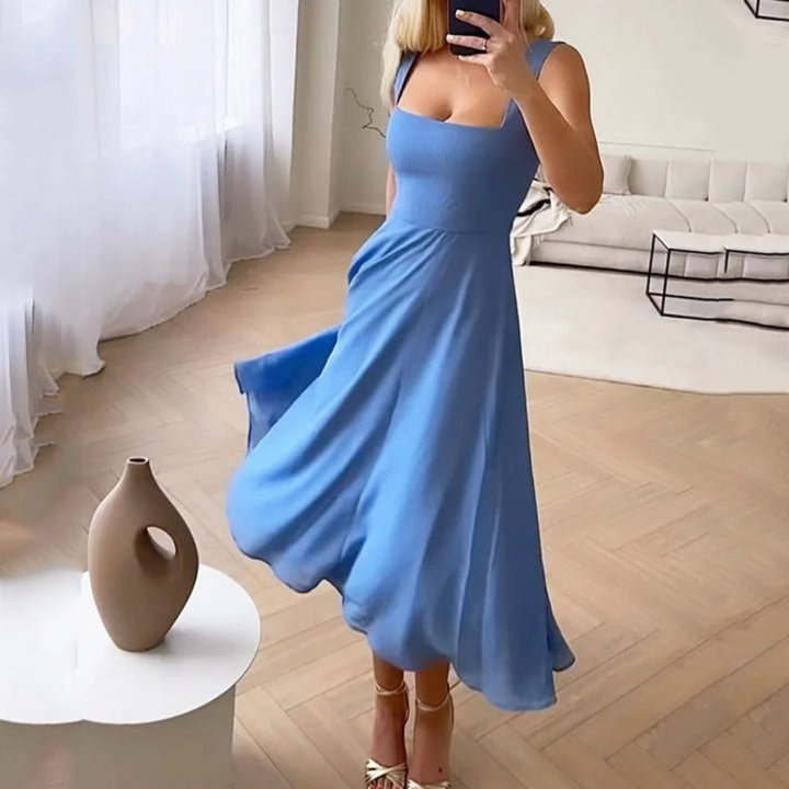 Odette | Women's Chiffon Square Neck Midi Wedding Guest Dress