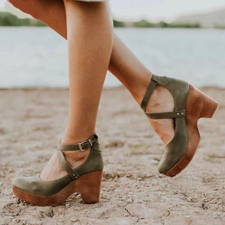 Odette | Women's Cross Strap Clog Wedge Sandals