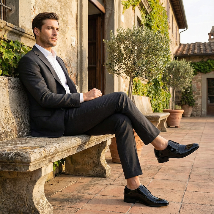 Oliver | Men's Black Derby Shoes With Textured Pattern And Pointed Toe | Refined