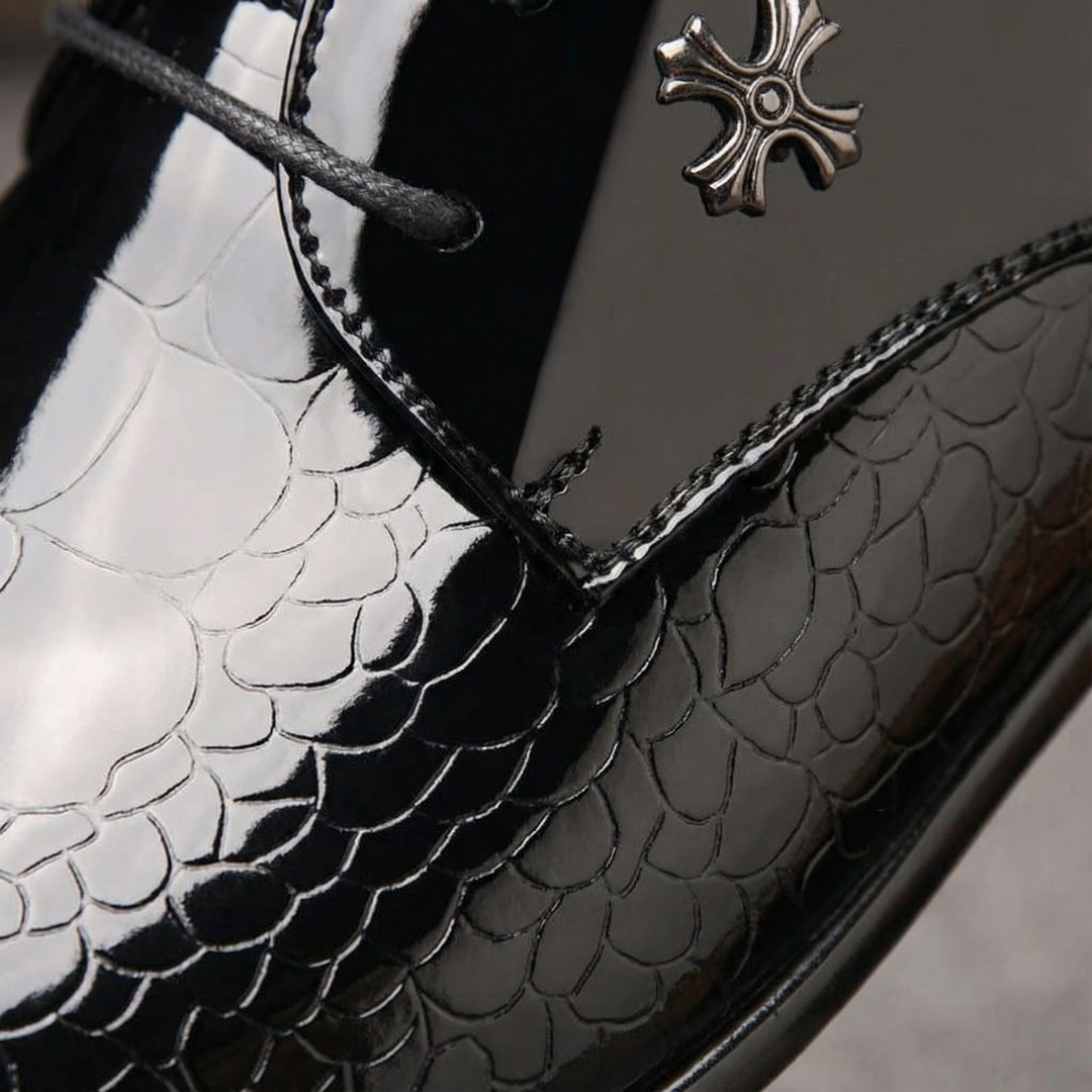 Oliver | Men's Black Derby Shoes With Textured Pattern And Pointed Toe | Refined