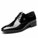 Oliver | Men's Black Derby Shoes With Textured Pattern And Pointed Toe | Refined