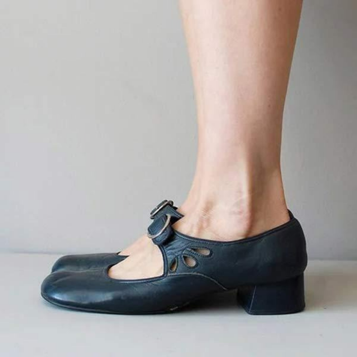 Ottoline | Women's Leather Cutout Strap Mary Jane Shoes