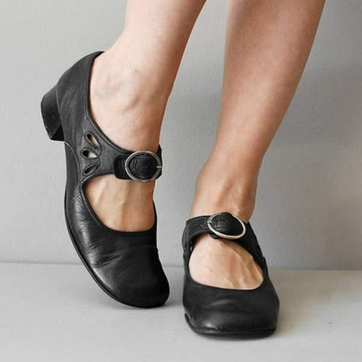 Ottoline | Women's Leather Cutout Strap Mary Jane Shoes