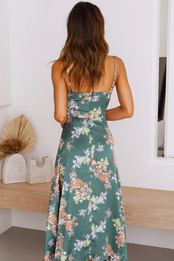 Paloma | Women's Satin Floral Tie Front Maxi Wedding Guest Dress
