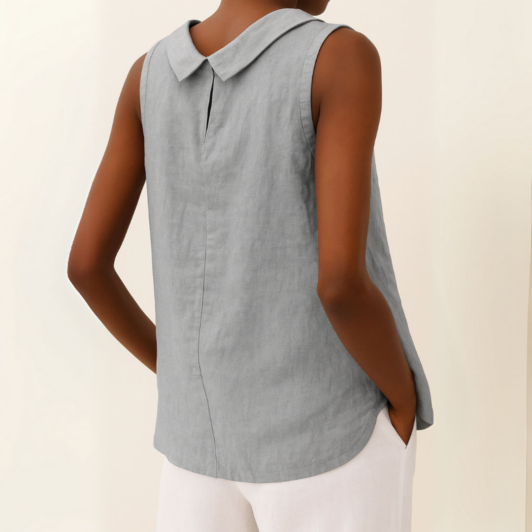 Pernille | Women's Linen Sleeveless Rolled Neck Top