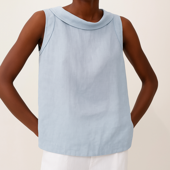 Pernille | Women's Linen Sleeveless Rolled Neck Top