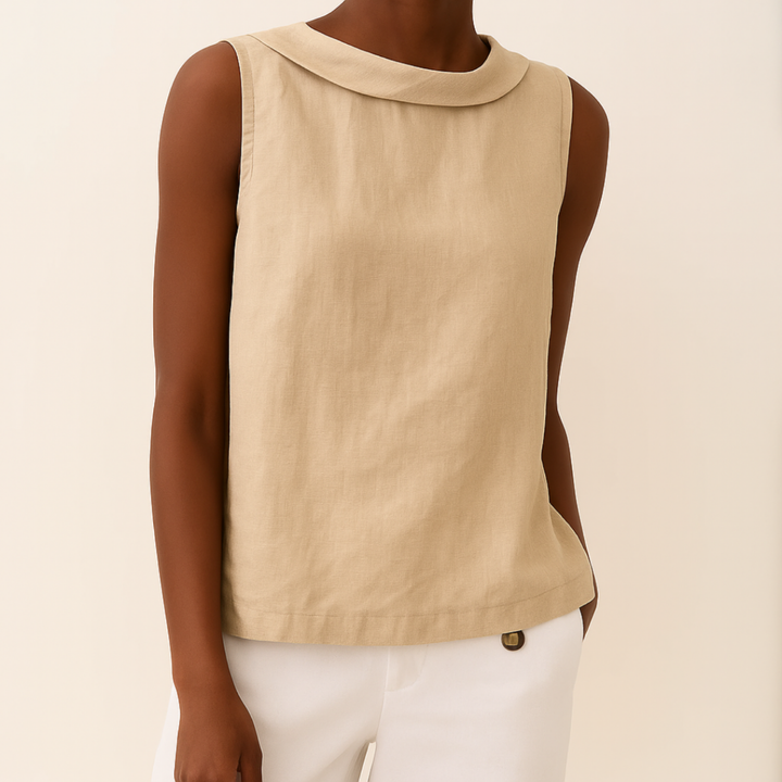 Pernille | Women's Linen Sleeveless Rolled Neck Top