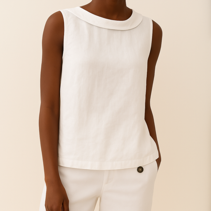 Pernille | Women's Linen Sleeveless Rolled Neck Top