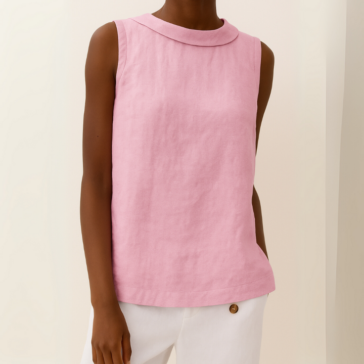 Pernille | Women's Linen Sleeveless Rolled Neck Top
