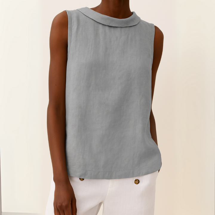 Pernille | Women's Linen Sleeveless Rolled Neck Top