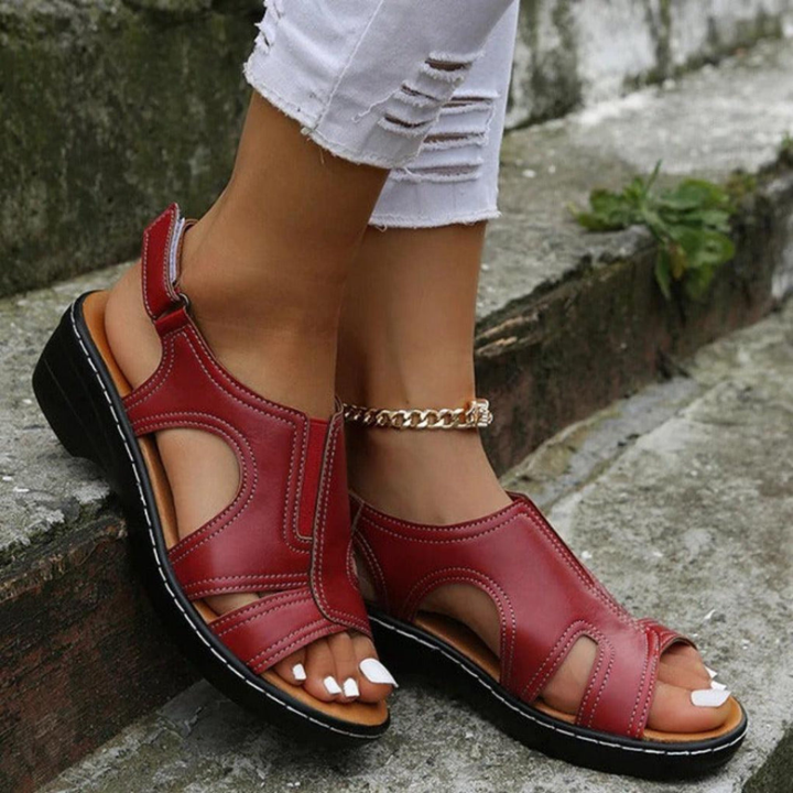Priya | Women's Leather Cut-Out Low Wedge Open Toe Sandals