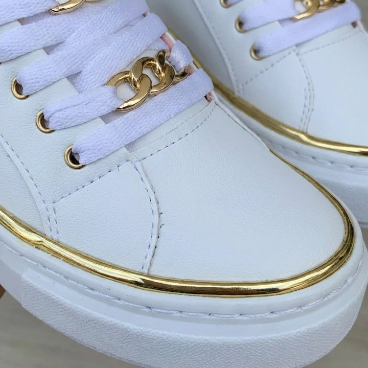 Priya | Women's Leather Gold Chain Detail Platform Trainers