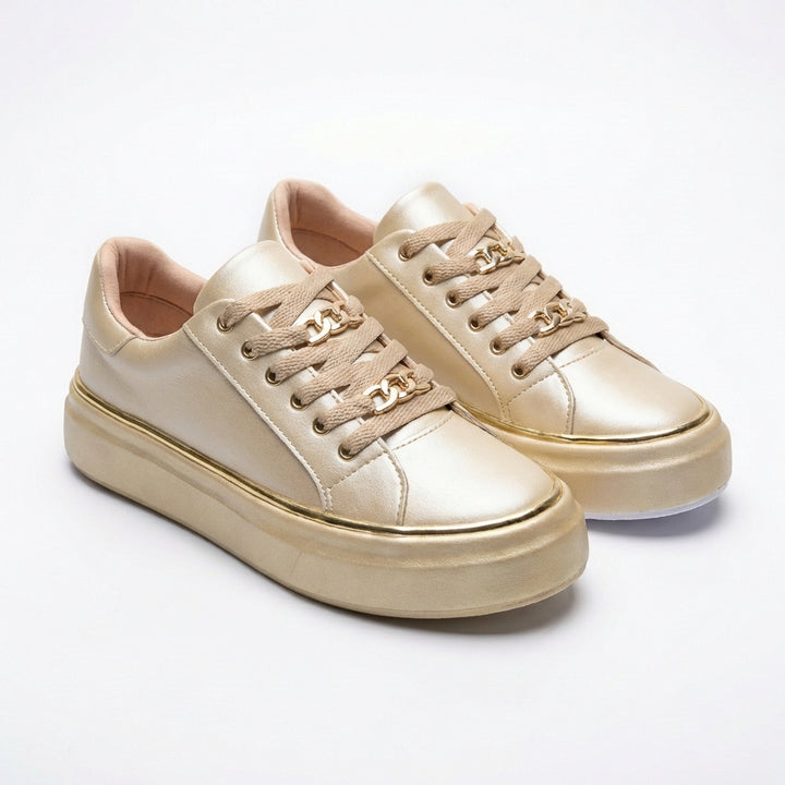 Priya | Women's Leather Gold Chain Detail Platform Trainers