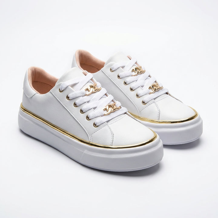 Priya | Women's Leather Gold Chain Detail Platform Trainers