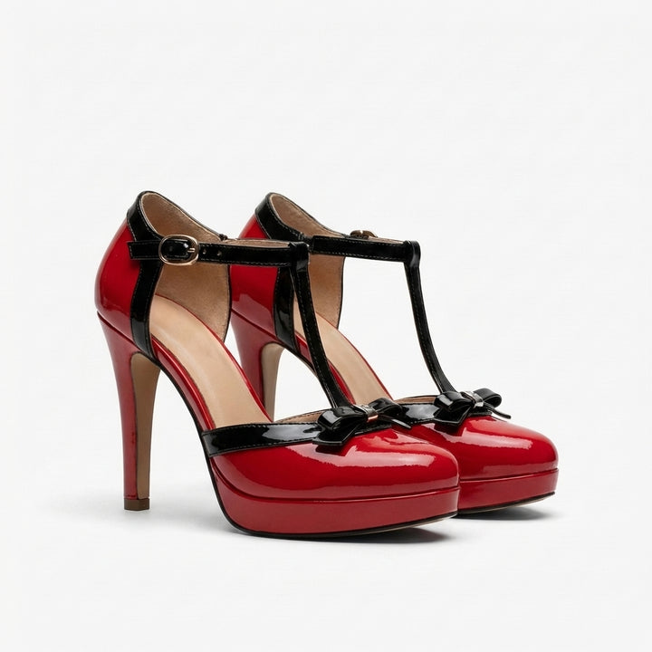 Priya | Women's Leather Two-Tone T-Bar Platform Stiletto Heels