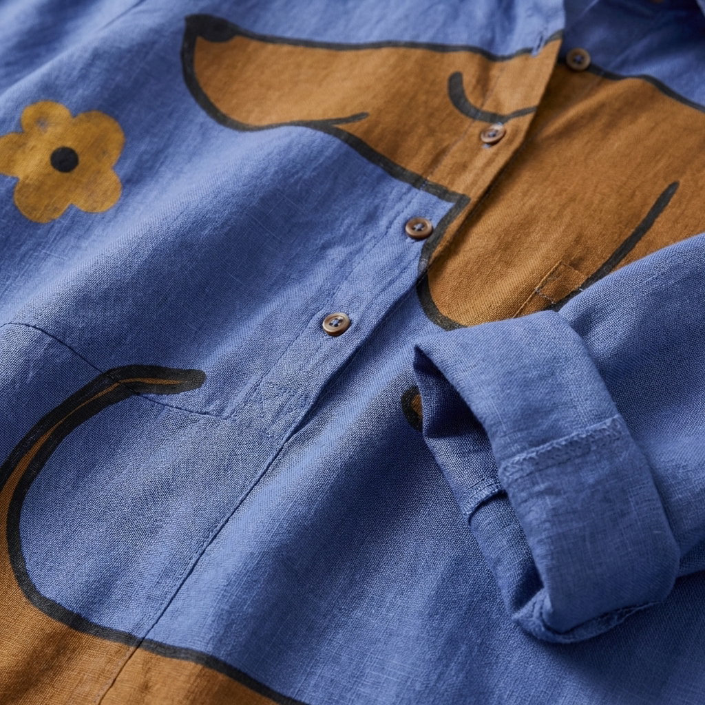 Priya | Women's Linen Dachshund Graphic Oversized Shirt