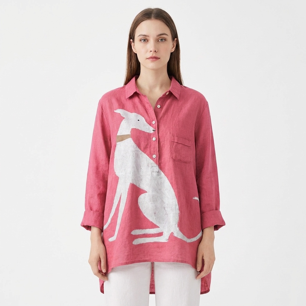 Priya | Women's Linen Dachshund Graphic Oversized Shirt