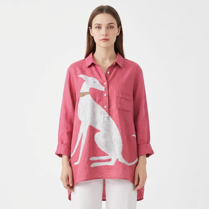 Priya | Women's Linen Dachshund Graphic Oversized Shirt