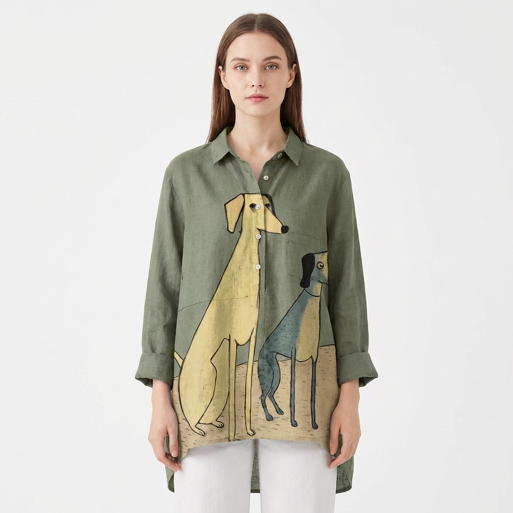 Priya | Women's Linen Dachshund Graphic Oversized Shirt