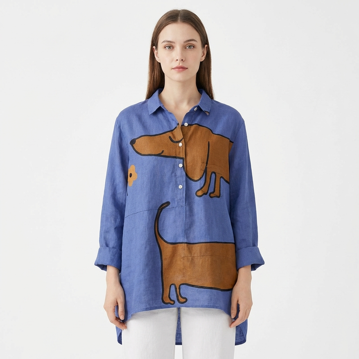 Priya | Women's Linen Dachshund Graphic Oversized Shirt