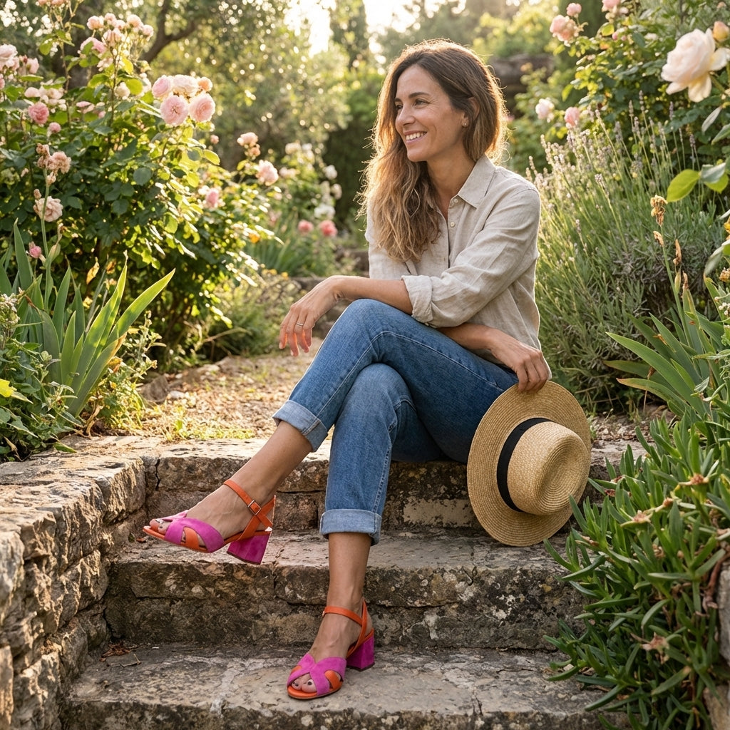Priya | Women's Suede Colour Block Heel Sandals
