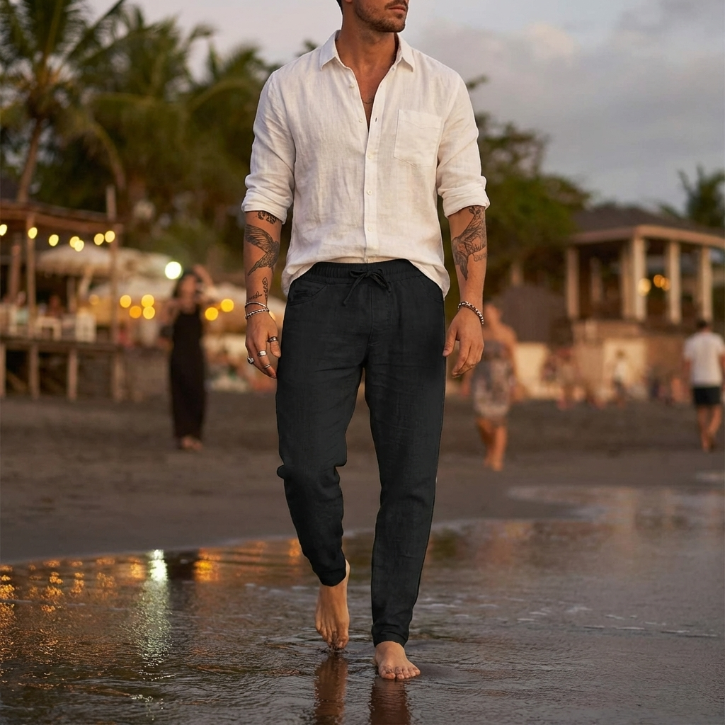 Remi | Men's Linen Drawstring Tapered Trousers