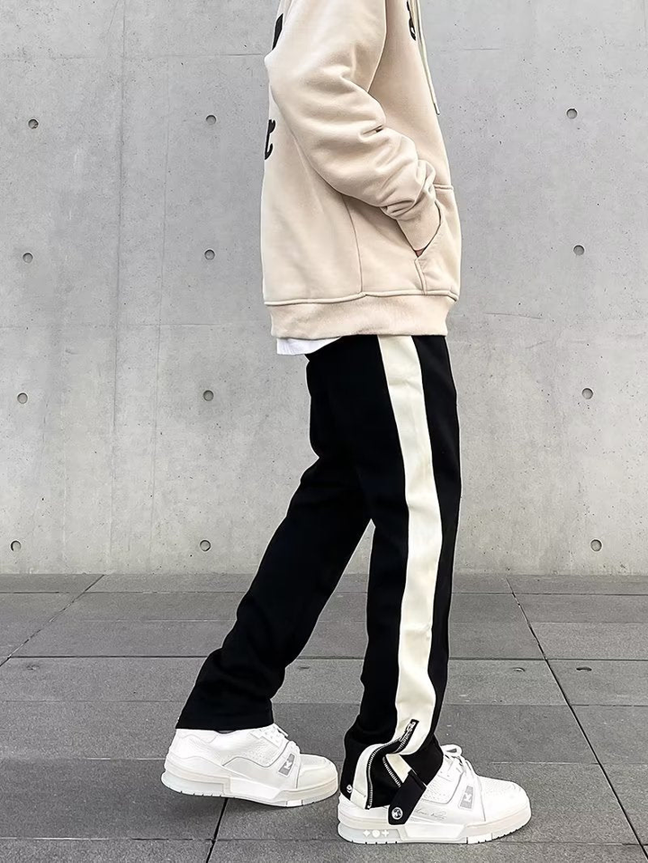 Remi | Men's Stretch Side Stripe Zip Hem Straight Leg Trousers