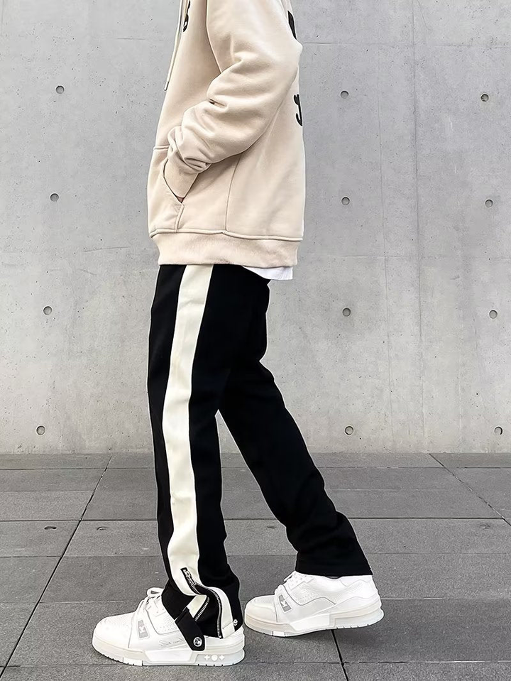 Remi | Men's Stretch Side Stripe Zip Hem Straight Leg Trousers