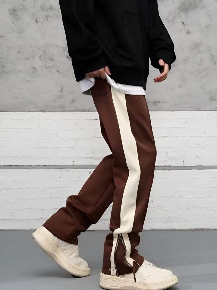 Remi | Men's Stretch Side Stripe Zip Hem Straight Leg Trousers