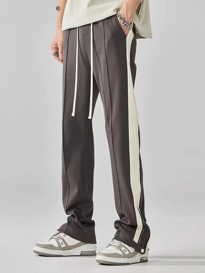 Remi | Men's Stretch Side Stripe Zip Hem Straight Leg Trousers