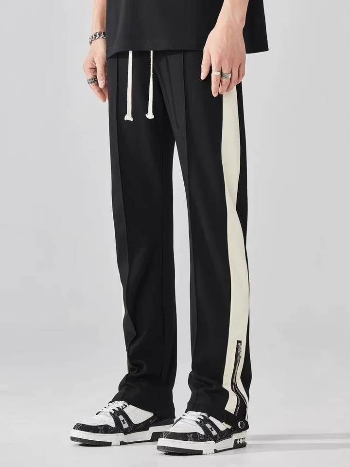 Remi | Men's Stretch Side Stripe Zip Hem Straight Leg Trousers